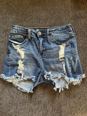 Denim Distressed Women's Shorts - Blue